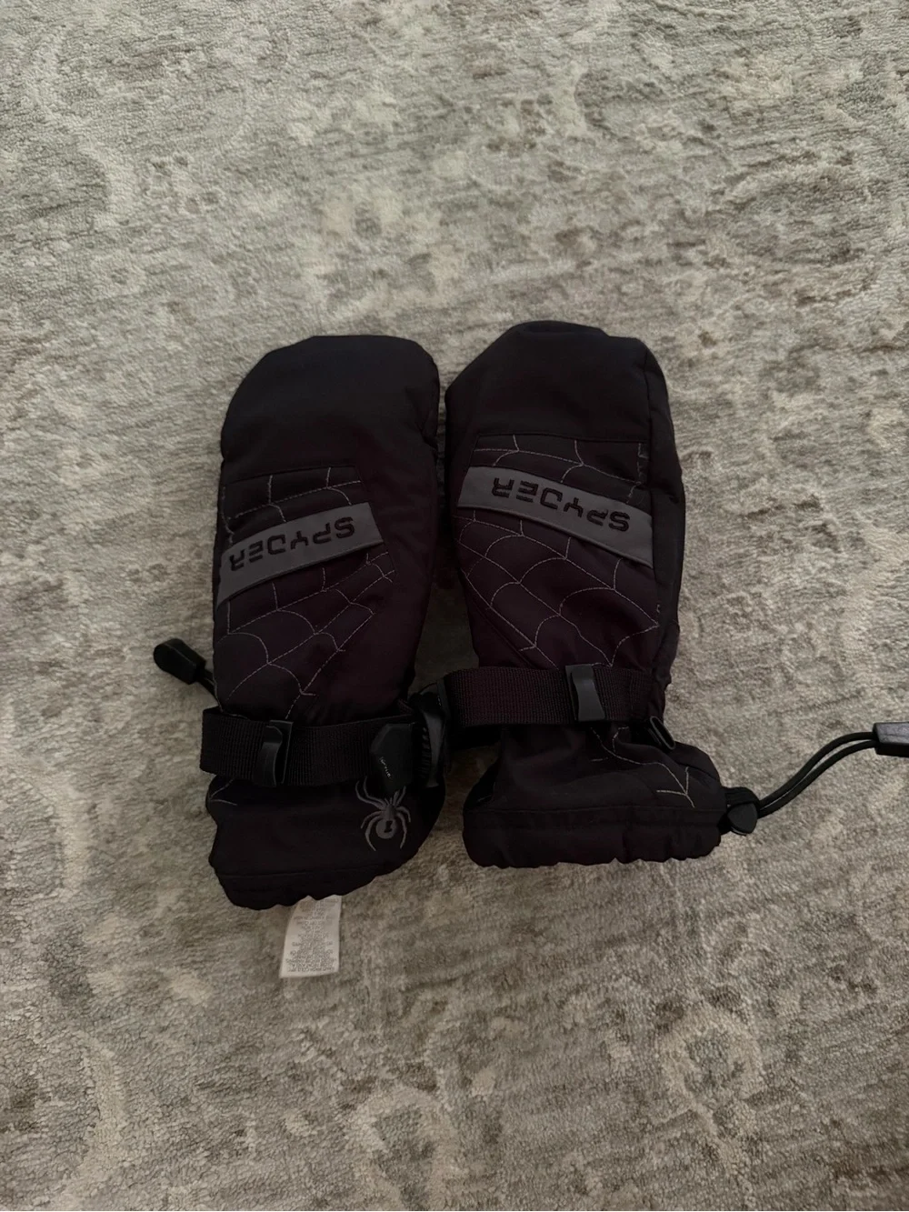 Spyder Black Kids Winter Mittens with Web Stitching